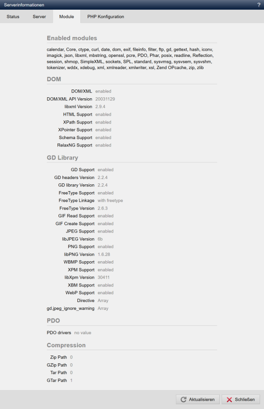 System - Serverinformationen (Module)
