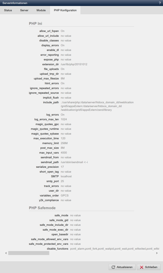 System - Serverinformationen (PHP Konfiguration)