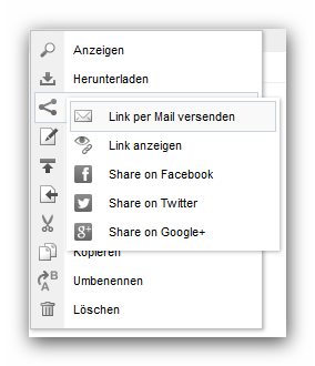 Datei - Funktionsmenü (Teilen) einer Cloud-Datei