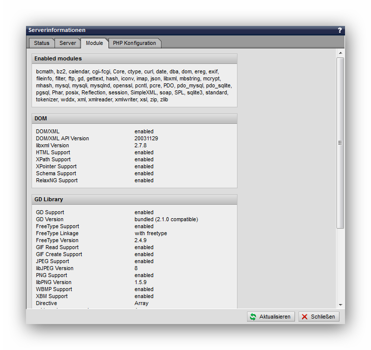 System - Serverinformationen (Module)