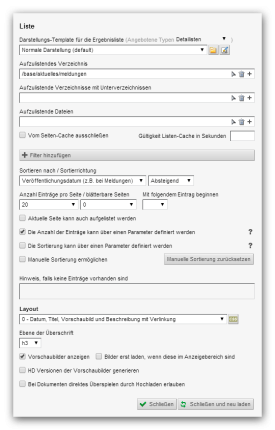 Listenoptionen eines Weblics® Dateiliste