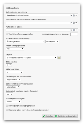 Listenoptionen einer Bildergalerie Weblics®