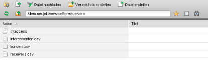 Newsletter-Verteiler - Verzeichnisansicht