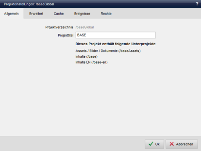 Globales Projekt - Projekteinstellungen (Allgemein)