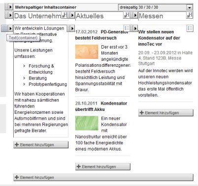 Seitenbearbeitung mit dem Struktureditor - Strukturelemente