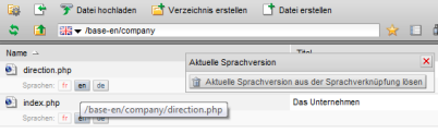 Aktuelle Sprachversion aus der Verknüpfung lösen