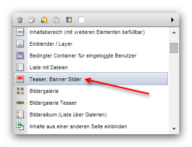 Struktureditor - Auswahl "Teaser, Banner, Slider" Weblic®