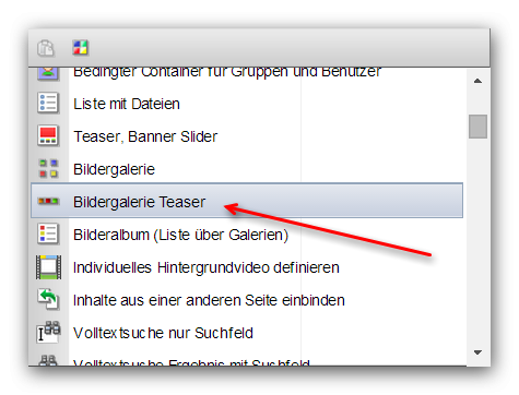 Struktureditor - Auswahl "Bildergalerie Teaser" Weblic®