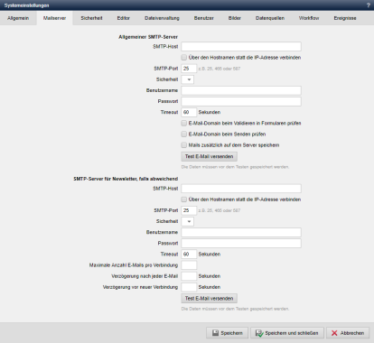 Systemeinstellung - Mailserver