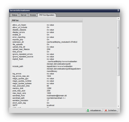 System - Serverinformationen (PHP Konfiguration)
