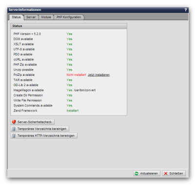 System - Serverinformationen (Status)