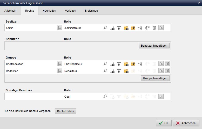 Verzeichniseinstellungen - Rechte