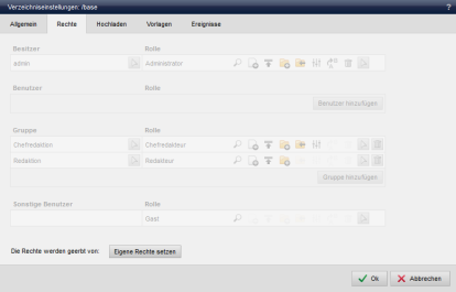 Verzeichniseinstellungen - Rechte (geerbt)