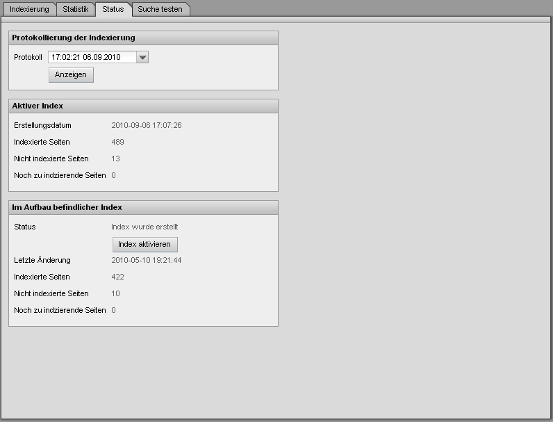 Volltextsuche - Indexierung (Status)