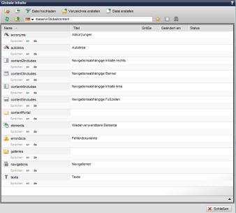 Globale Inhalte verwalten