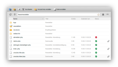 Newsletterverwaltung - Aufruf über Verzeichnisstruktur