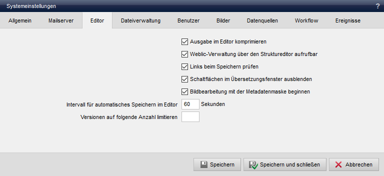 Systemeinstellung - Editor