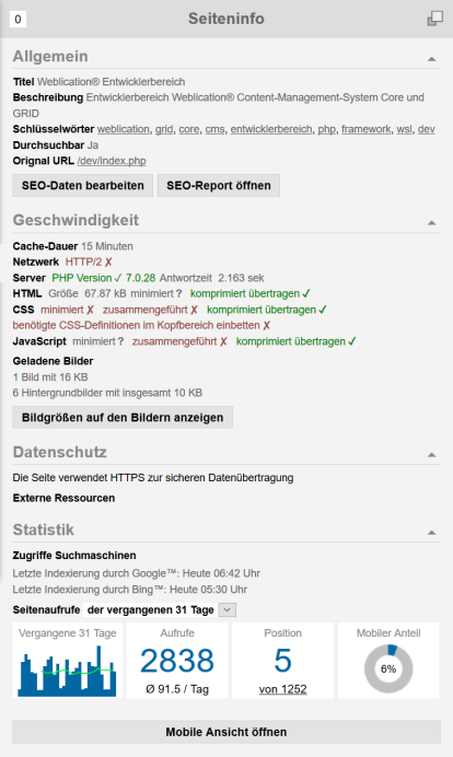 Seiteninformationen über wsl:siteInfo eingebunden