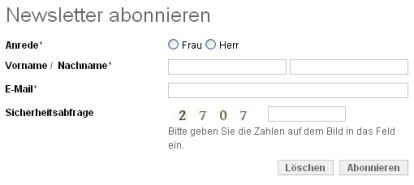 Formular für Newsletter-Anmeldung