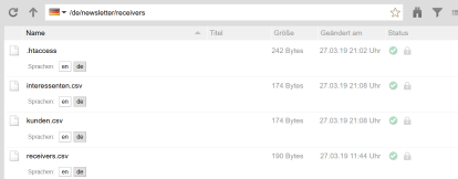 Newsletter-Verteiler - Verzeichnisansicht
