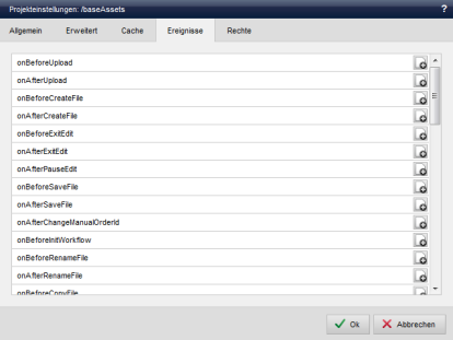 Assetsprojekt - Projekteinstellungen (Ereignisse)