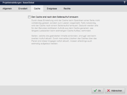 Globalprojekt - Projekteinstellungen (Cache)