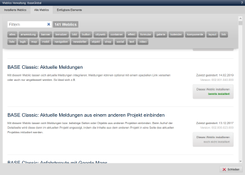 Weblics®-Verwaltung - Übersicht / Installationsstatus