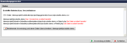 Anwendungsgenerator - Anwendung erneut erstellen