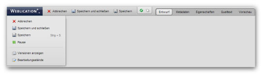 Seitenbearbeitung - Funktionsleiste aufgeklappt