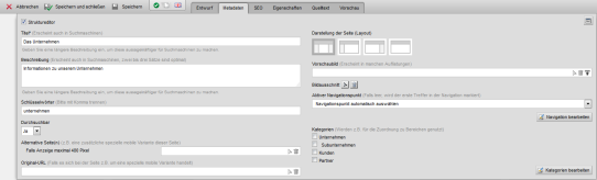 Seitenbearbeitung - Metadaten-Maske