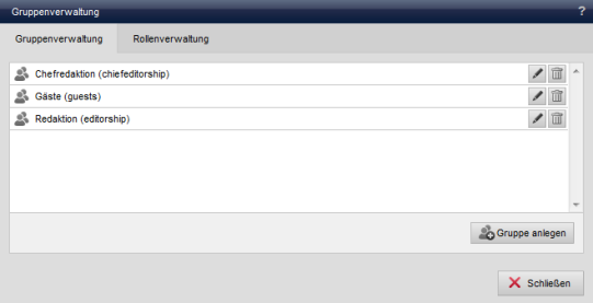 Gruppenverwaltung - Übersicht