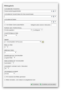 Listenoptionen einer Bildergalerie Weblics®