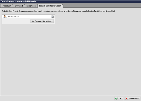 Assetsprojekt - Projekteinstellungen (Projekt-Benutzergruppen)