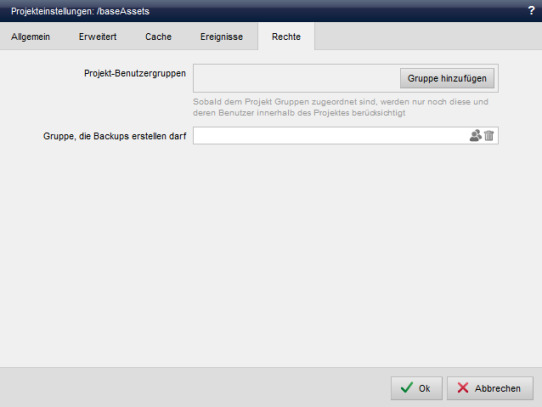 Assetsprojekt - Projekteinstellungen (Rechte)