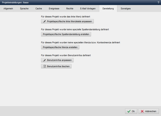Inhaltsprojekt - Projekteinstellungen (Darstellung)
