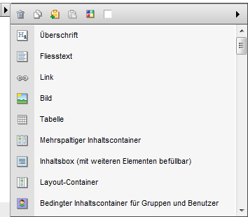 Seitenbearbeitung mit dem Struktureditor - Strukturelement (Auswahl)