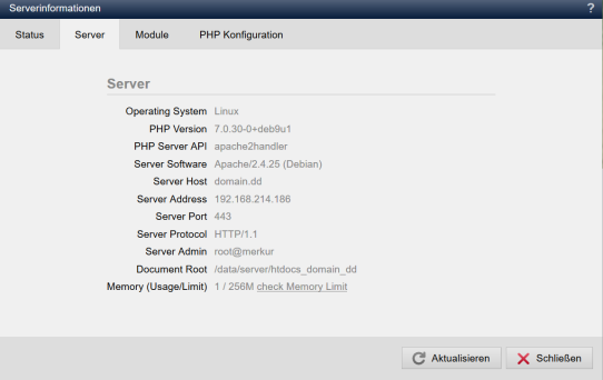 System - Serverinformationen (Server)