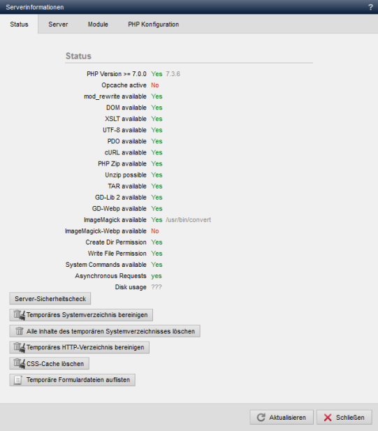 System - Serverinformationen (Status)