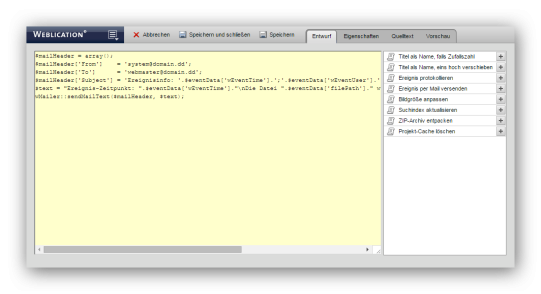 Bearbeiten eines Ereignisses - Entwurfsansicht