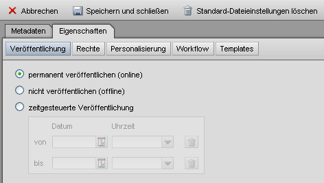 Verzeichniseinstellungen - Standard-Dateieinstellungen