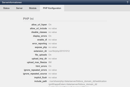 System - Serverinformationen (PHP Konfiguration)