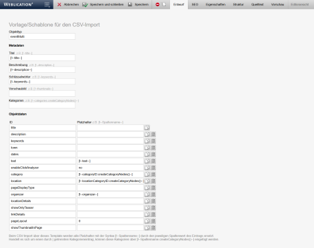 CSV-Import: Schablone bearbeiten