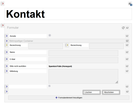 Seitenbearbeitung mit dem Formular-Editor - Formularelemente