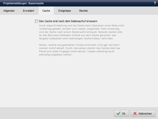 Assetsprojekt - Projekteinstellungen (Cache)