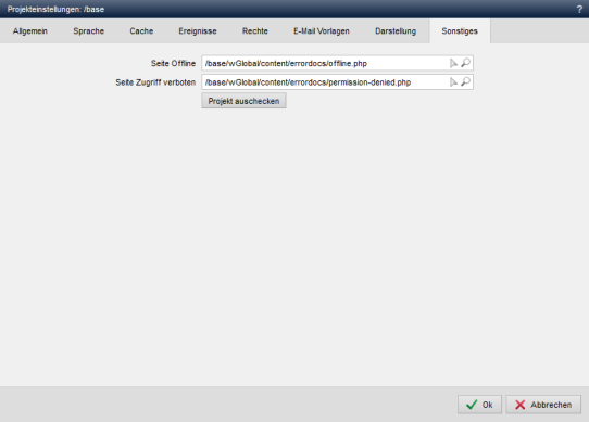 Inhaltsprojekt - Projekteinstellungen (Sonstiges)
