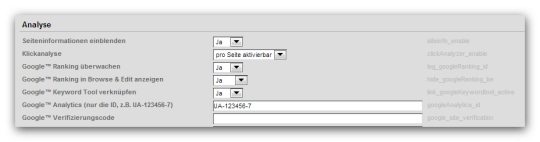 Projektkonfiguration - Analyse - Google Analytics