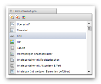 Strukturelement hinzufügen über Element hinzufügen Button