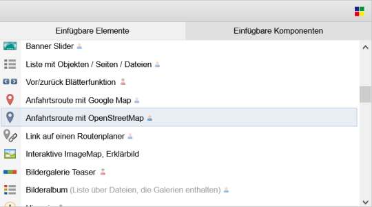 Struktureditor - Auswahl "Anfahrtsroute mit OpenStreetMap" Weblic®