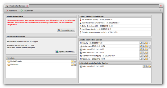 System - Persönlicher Bereich (Inhalt)