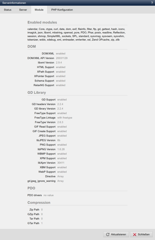 System - Serverinformationen (Module)